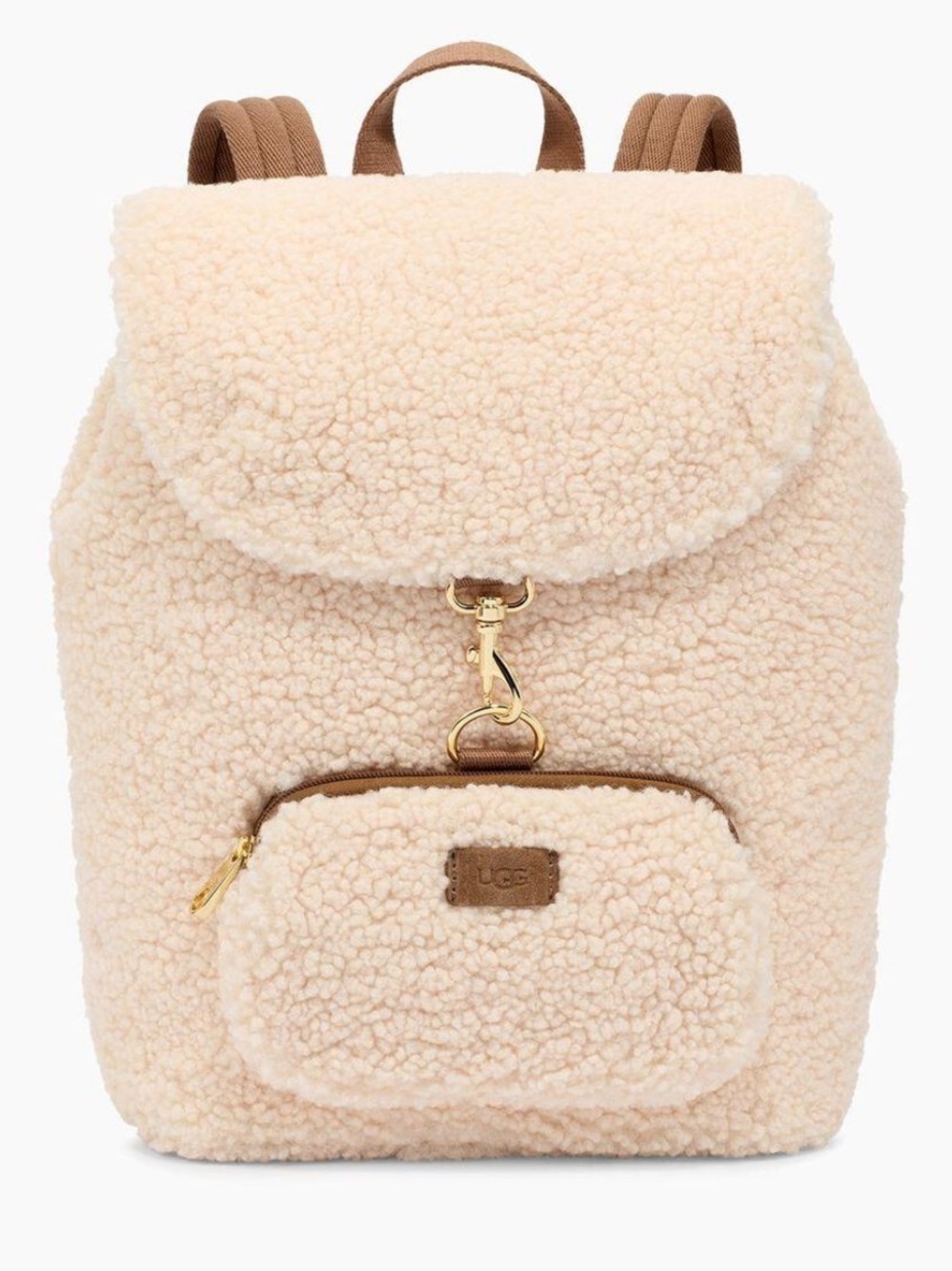 UGG Cream Sherpa Backpack with Leather Trim NWT